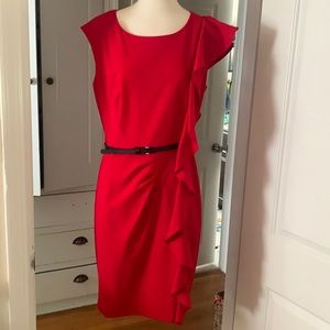 Calvin Klein Red Dress with Side Ruffle size 10